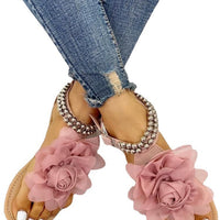 Large Size Flat Bottom Flower Sandals Bohemian Women's Beaded Fashion Comfortable Sandals