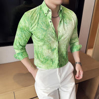 Trendy Tie-dye Printed Shirt Men's Long Sleeve Spring Slim-fitting