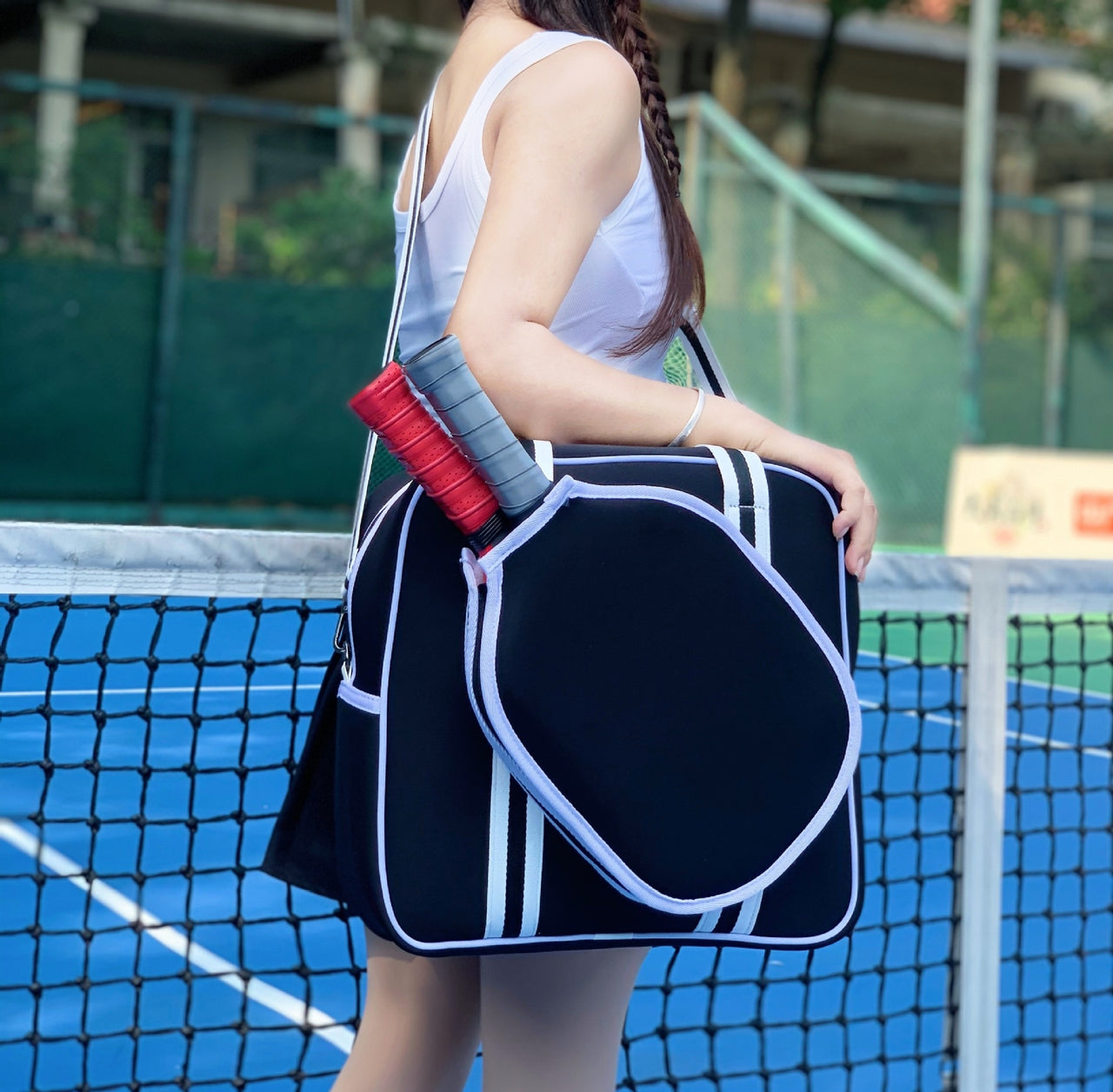 Striped Outdoor Neoprene Travel Portable Crossbody Shoulder Tennis Pack