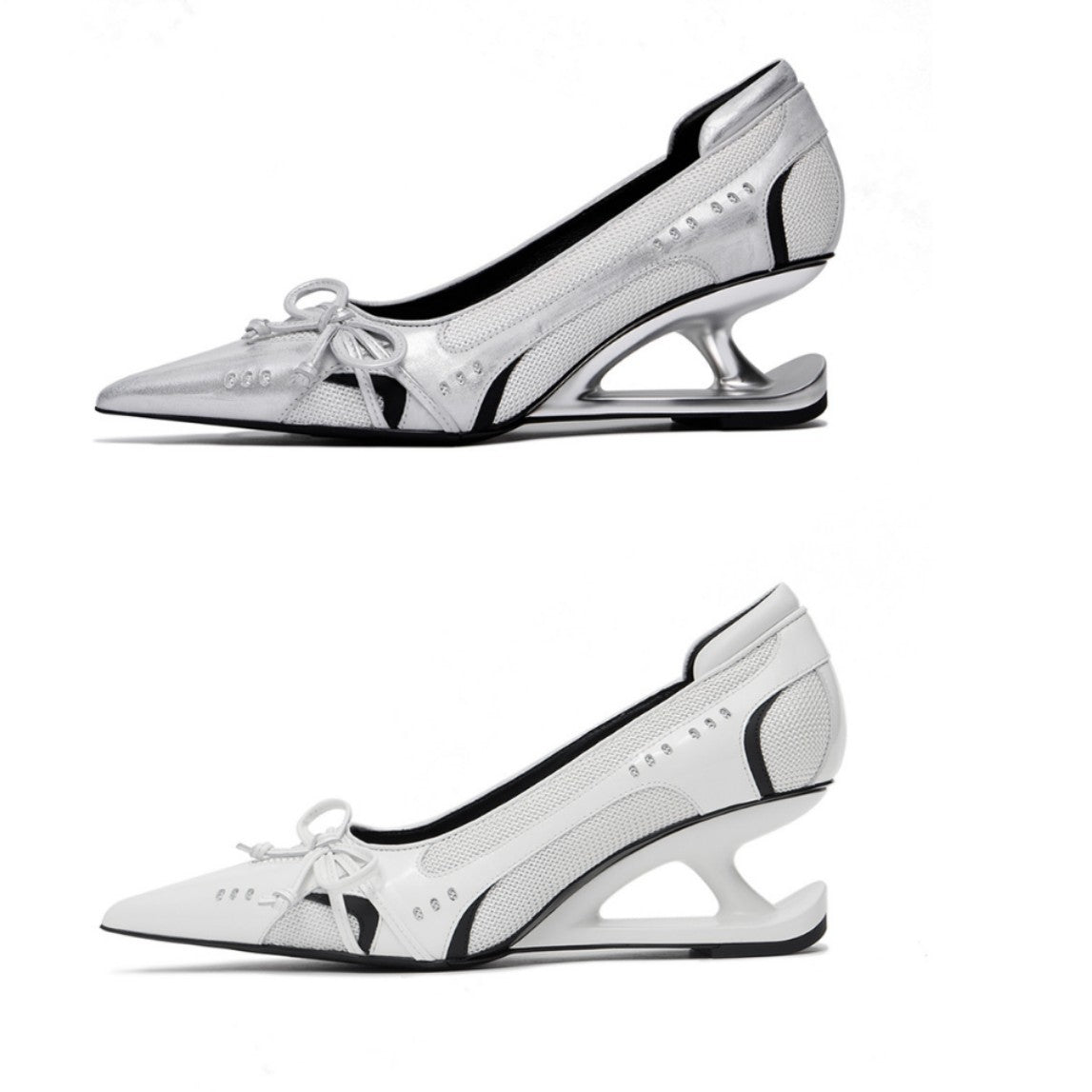 Retro Racing Shoes Suspension Profiled Heel Pointed Low-cut High Heels