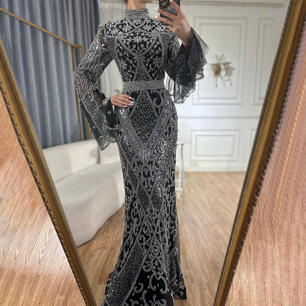 Red High Collar Fishtail Evening Long Dress