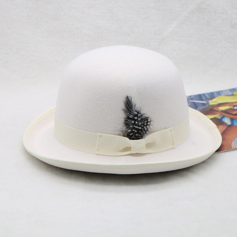 Elegant Bow Curling Woolen British Vintage Top Bucket Hat