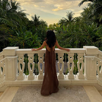 Halter Bare Back Pleated Dress Women