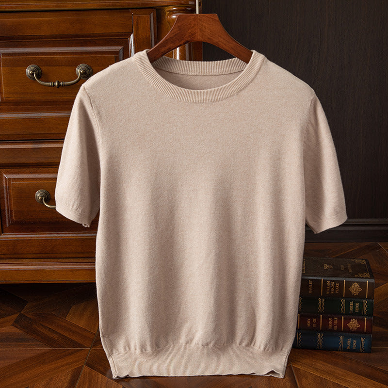 Men's Short-sleeved T-shirt Korean-style Trendy Round Neck Half-sleeve Sweater