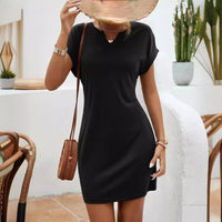 Solid Color And V-neck Bat Sleeve Sheath Dress