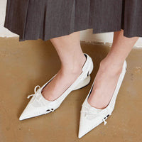 Retro Racing Shoes Suspension Profiled Heel Pointed Low-cut High Heels