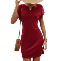Solid Color And V-neck Bat Sleeve Sheath Dress