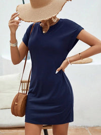 Solid Color And V-neck Bat Sleeve Sheath Dress