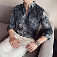 Trendy Tie-dye Printed Shirt Men's Long Sleeve Spring Slim-fitting