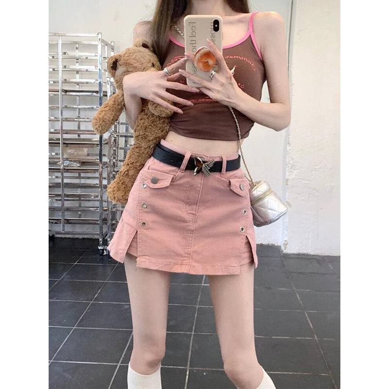 Summer Dopamine Girl Wear Denim Skirt