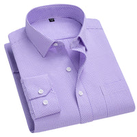 Men's Long-sleeved Plaid Middle-aged Business Square Collar Shirt