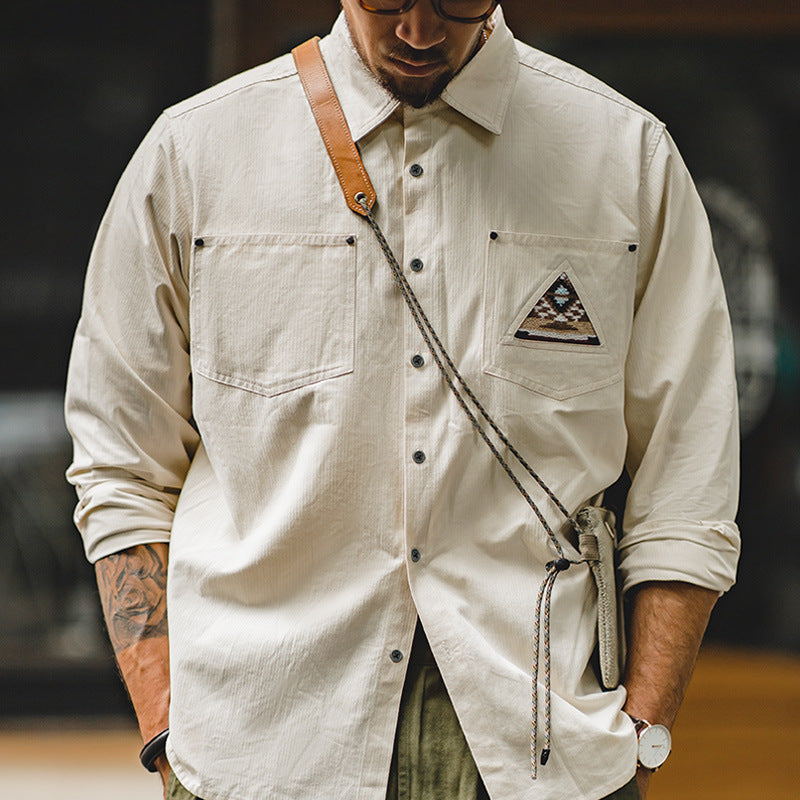 Men's Retro Indian Totem Creamy-white Long-sleeved Shirt