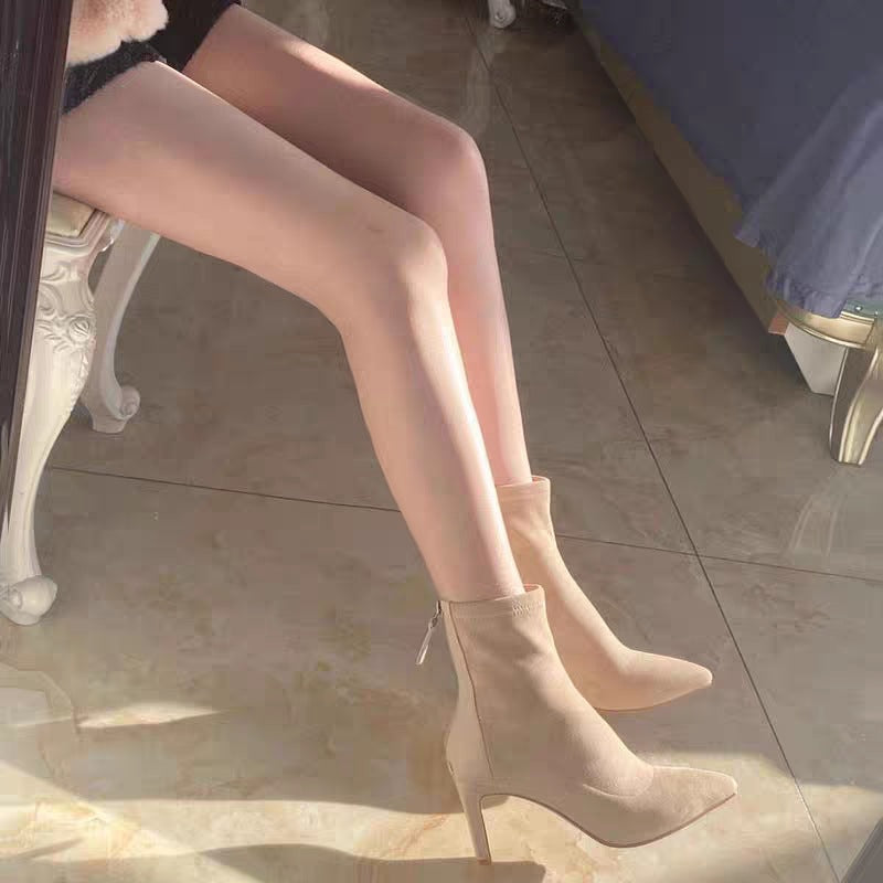All-match Middle Tube Suede Pointed Ankle Boots Chunky Heel