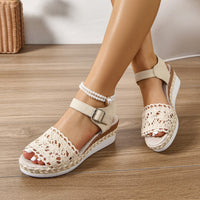 New European And American Peep Toe Fashion Comfortable Wedge Platform Buckle Strap Plus Size Sandals