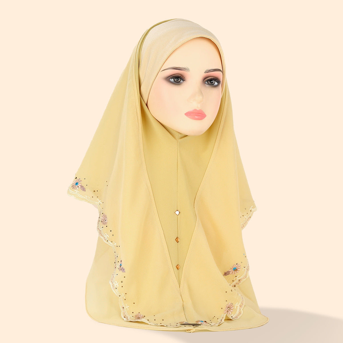 Women's Embroidered Lace Double-layer Chiffon Beading Cap
