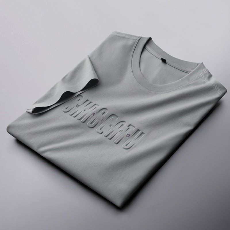 Summer Seamless Mercerized Cotton Solid Color Short-sleeved T-shirt Men's Round Neck