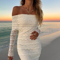Amazon New Fashionable Elegant Socialite Style Off-shoulder Lace Dress Women