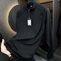 High Elastic Half Zipper Stand-up Collar Long Sleeve T-shirt