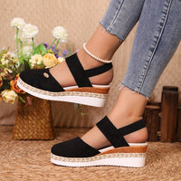 Wedge Lightweight Hemp Rope Braided Closed Toe Elastic Band Women's Shoes