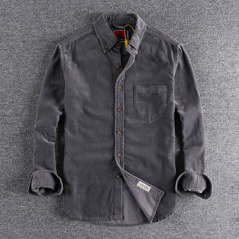 Retro Trendy Sleeve Color Matching Men's Corduroy Long Sleeve Shirt