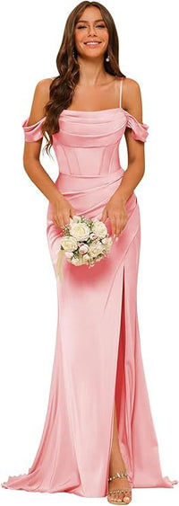 Off-the-shoulder Satin Bridesmaid Corset Ball Gown