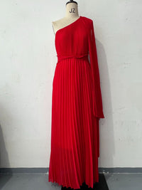 Fashion Diagonal Collar Raglan Sleeve Cinched Waist Slim-fit Long Dress