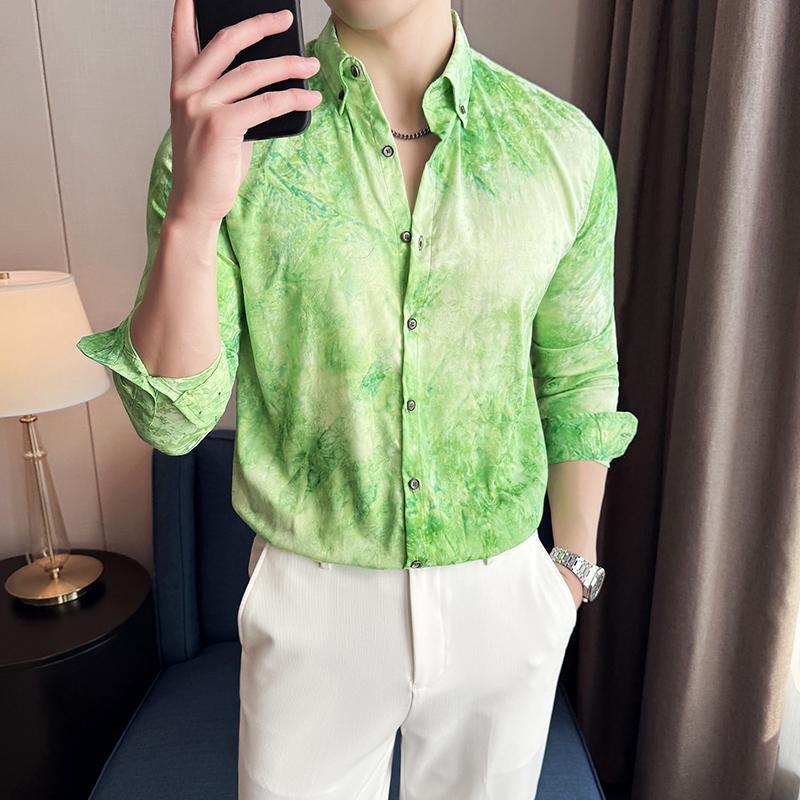 Trendy Tie-dye Printed Shirt Men's Long Sleeve Spring Slim-fitting