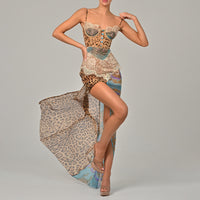 Sexy Women's Spaghetti-strap Floral Print Patchwork Long Dress