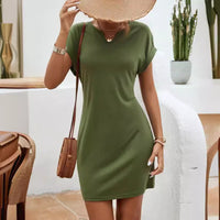 Solid Color And V-neck Bat Sleeve Sheath Dress