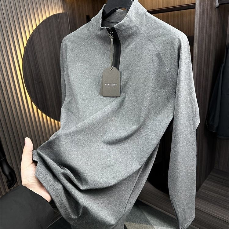 High Elastic Half Zipper Stand-up Collar Long Sleeve T-shirt