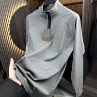 High Elastic Half Zipper Stand-up Collar Long Sleeve T-shirt
