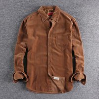 Retro Trendy Sleeve Color Matching Men's Corduroy Long Sleeve Shirt