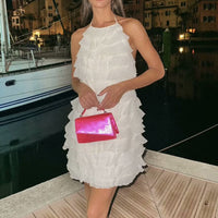 European And American Women's Summer Casual Laminated Decoration Sleeveless Hanging Collar Dress