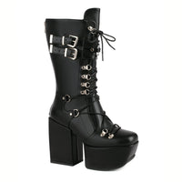 Below The Knee Fashion Women's Boots Autumn And Winter New Punk Belt Buckle Square Head