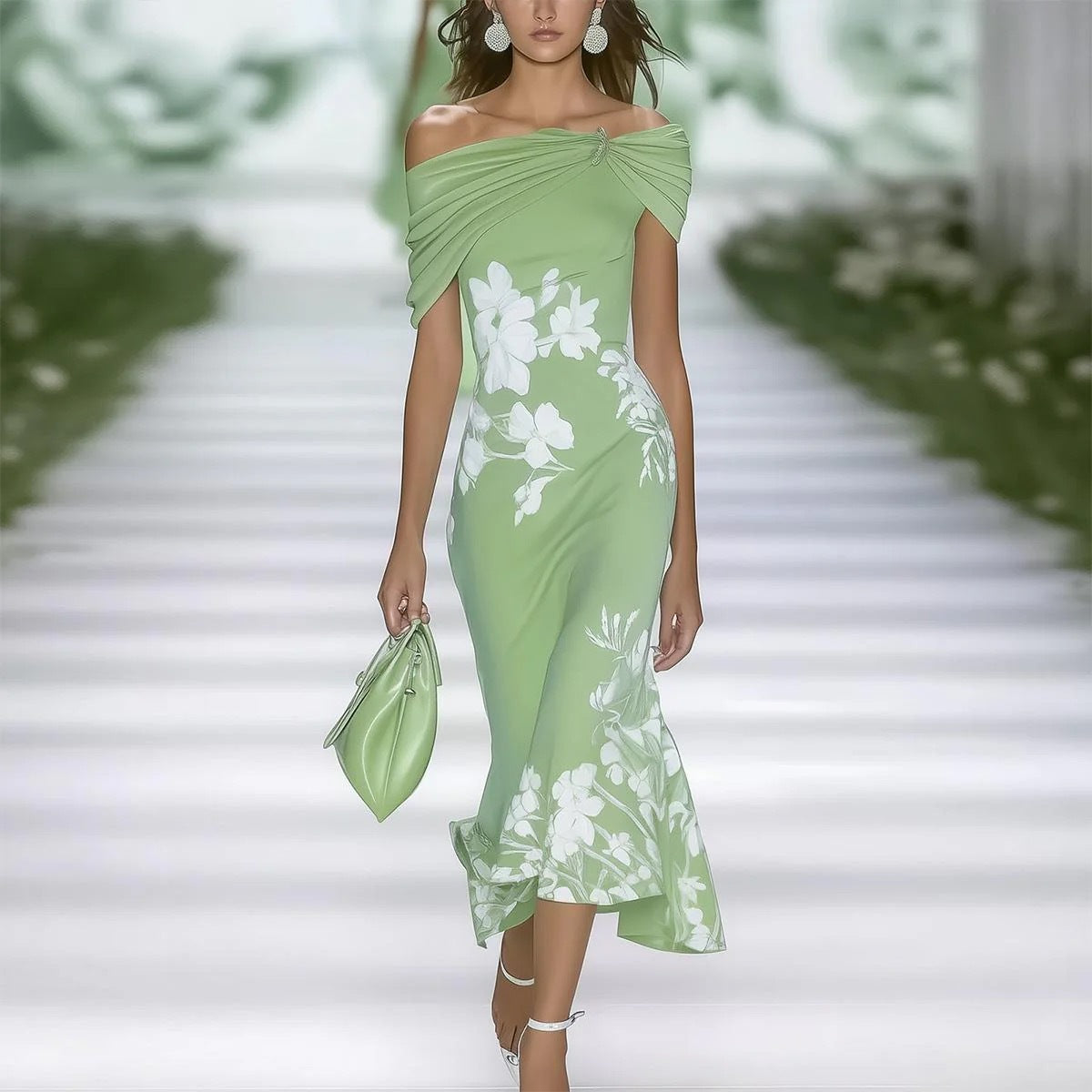 Printed Elegant Workplace Party Holiday Long Dress