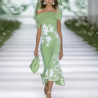 Printed Elegant Workplace Party Holiday Long Dress