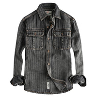 Men's British Retro Black Gray Striped Denim Shirt