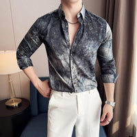 Trendy Tie-dye Printed Shirt Men's Long Sleeve Spring Slim-fitting