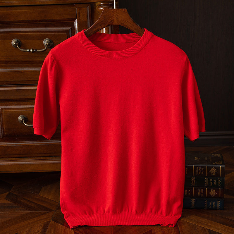 Men's Short-sleeved T-shirt Korean-style Trendy Round Neck Half-sleeve Sweater