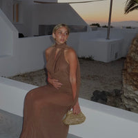 Halter Bare Back Pleated Dress Women