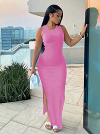 Commute Style Sleeveless Round-neck High Waist Dress