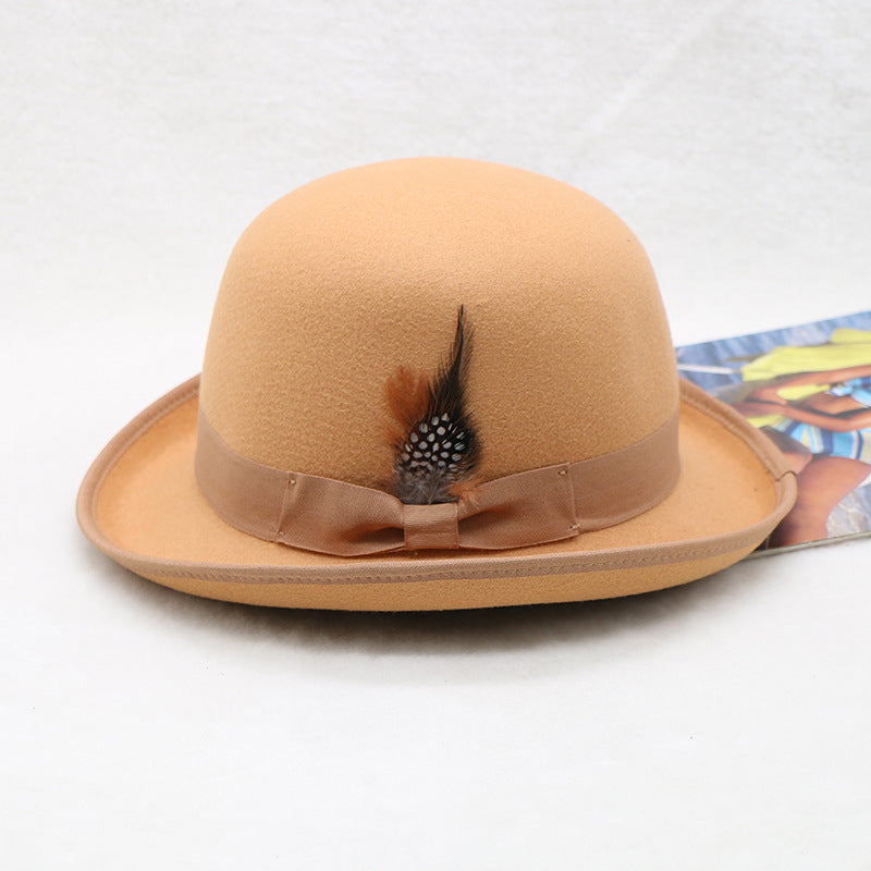 Elegant Bow Curling Woolen British Vintage Top Bucket Hat