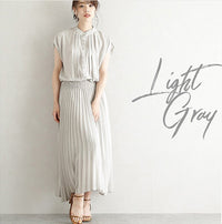 New Elegant Japanese Style Dress Comfortable Waist Trimming Short-sleeved Chiffon Dress Women