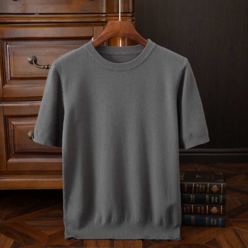 Men's Short-sleeved T-shirt Korean-style Trendy Round Neck Half-sleeve Sweater