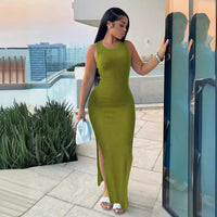 Commute Style Sleeveless Round-neck High Waist Dress