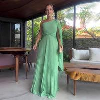 Fashion Diagonal Collar Raglan Sleeve Cinched Waist Slim-fit Long Dress