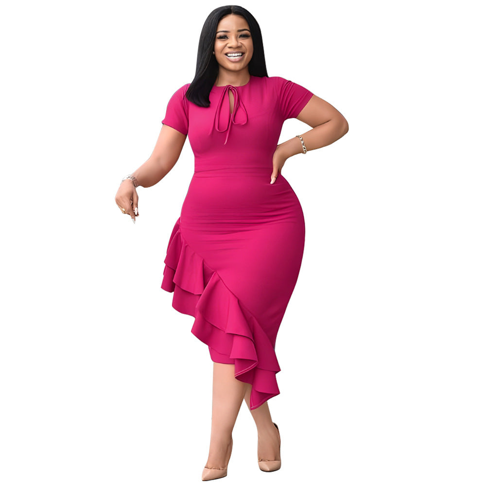 Sexy Casual Tied Lotus Leaf Hem Dress