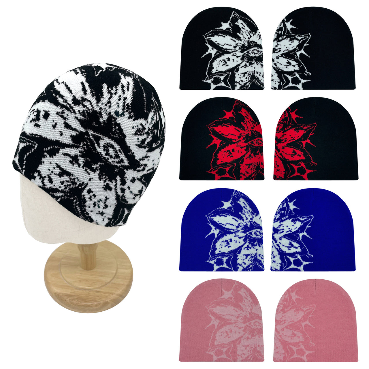 Flowers Print Trendy Versatile Double Layer Knitted Hat