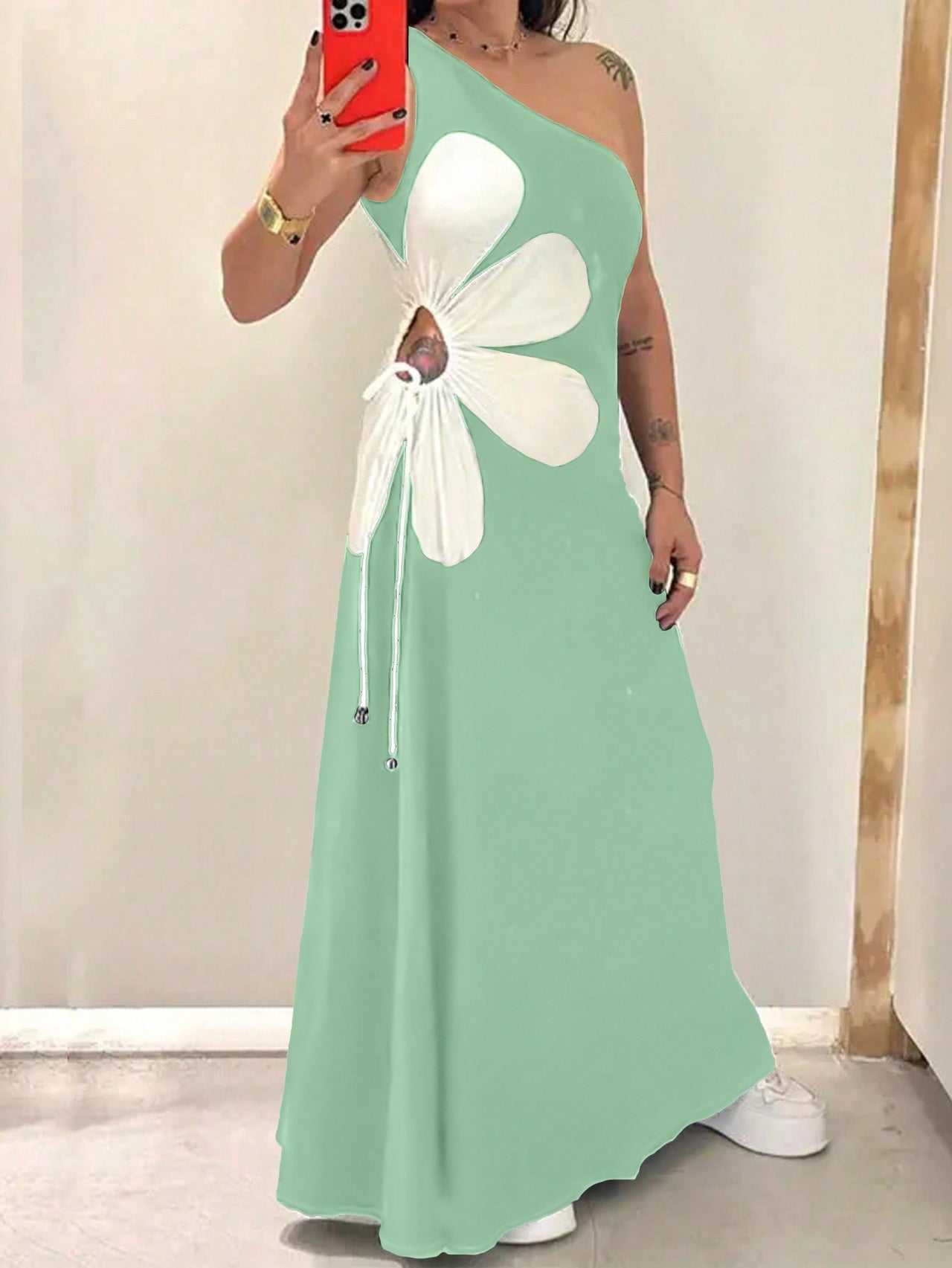 Large Flower Off-the-shoulder Sling Dress