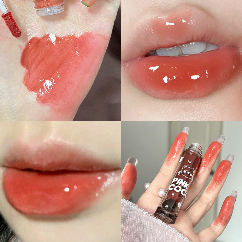 Little Bear Dudu No Stain On Cup Water Light Mirror Lip Lacquer